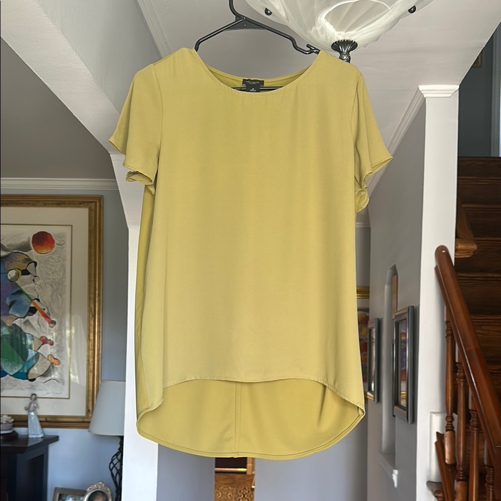 Chartreuse Ann Taylor Factory Short Sleeve Flutter-Slee Blouse